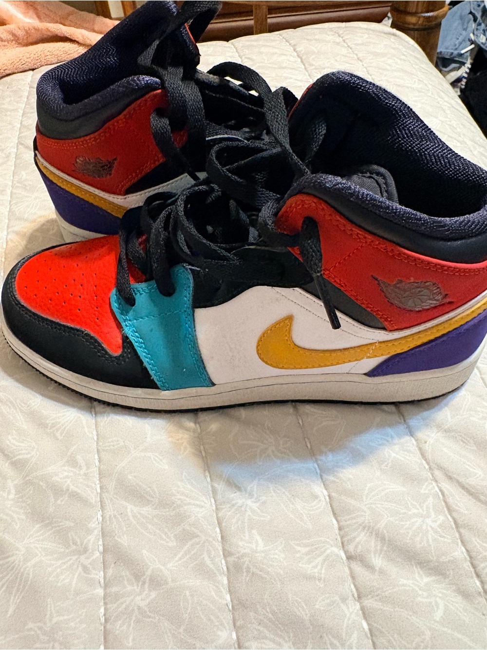 Nike Air Jordan Kids Multicolor High-Top Sneakers - Red/Teal/Yellow/Black/Purple